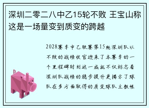 深圳二零二八中乙15轮不败 王宝山称这是一场量变到质变的跨越